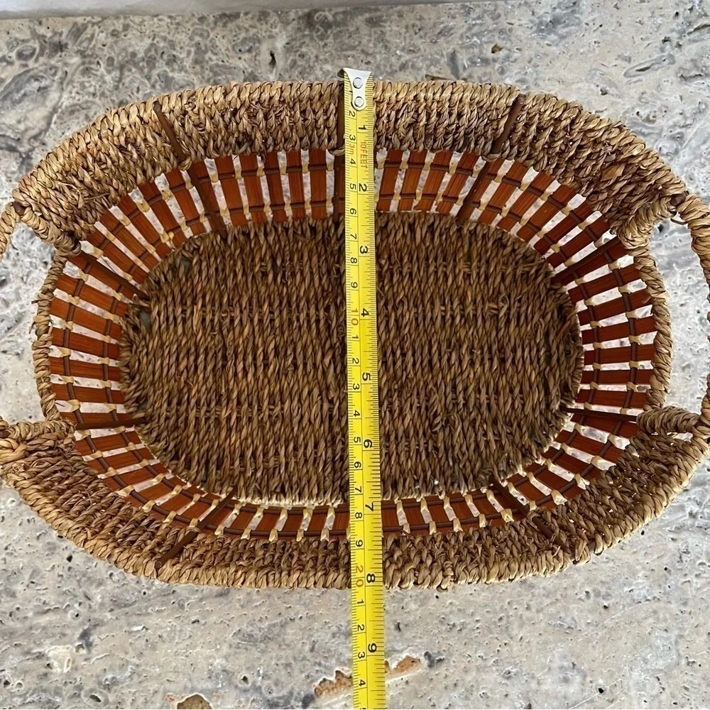 Unique, vintage, oval, boho rattan and bamboo decorative fruit/storage basket